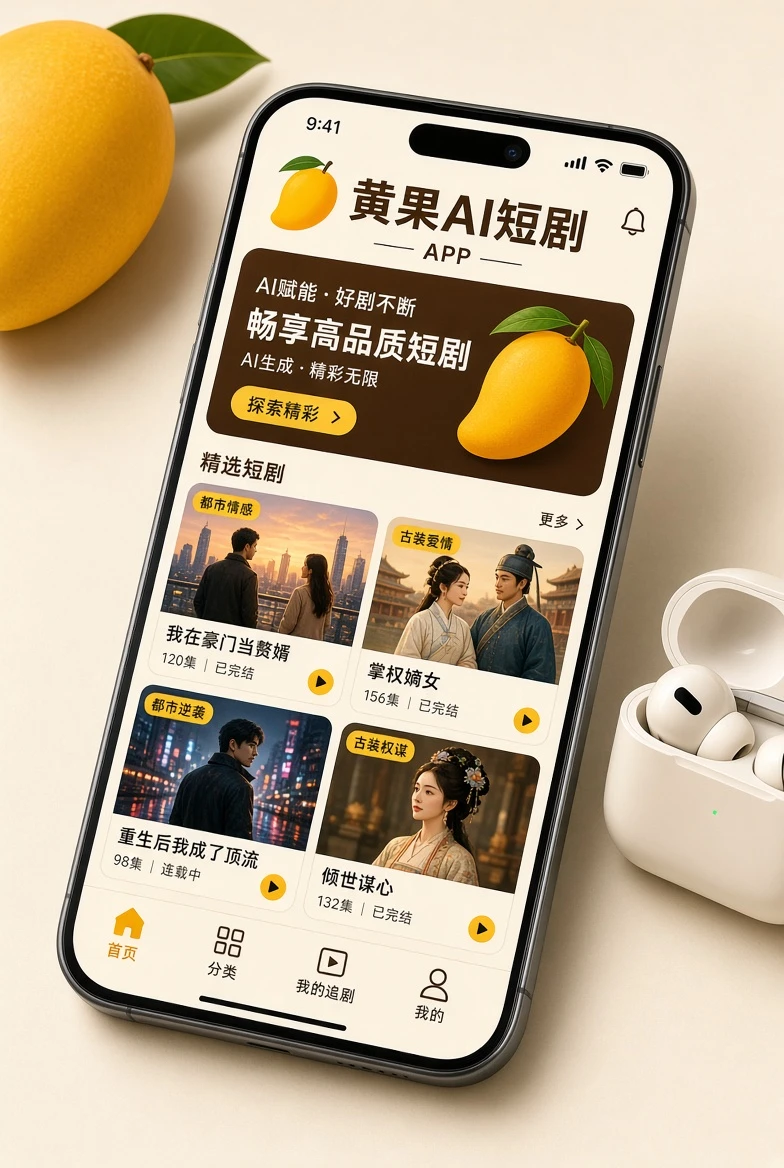 黄果AI短剧移动端阅读界面示意图